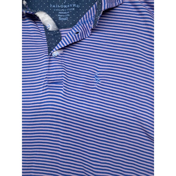 Tailor Byrd Polo Shirt Short Sleeve Purple Lilac Striped Modal Golf Men's Small - Picture 4 of 9